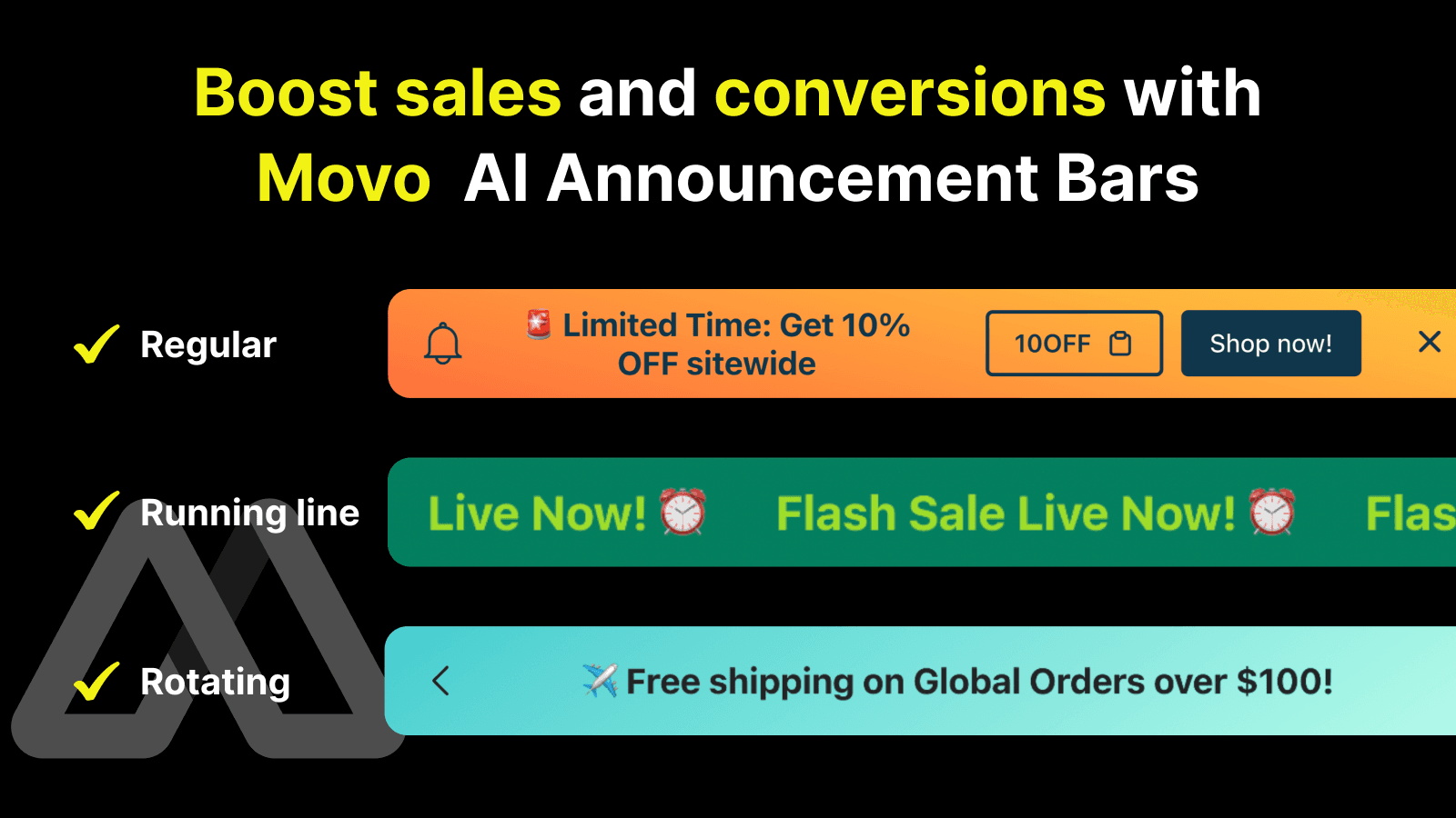 Movo Announcement Bar types preview