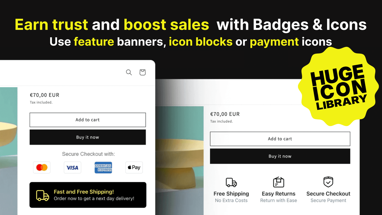 Examples of Movo Trust Badges on a Shopify product page